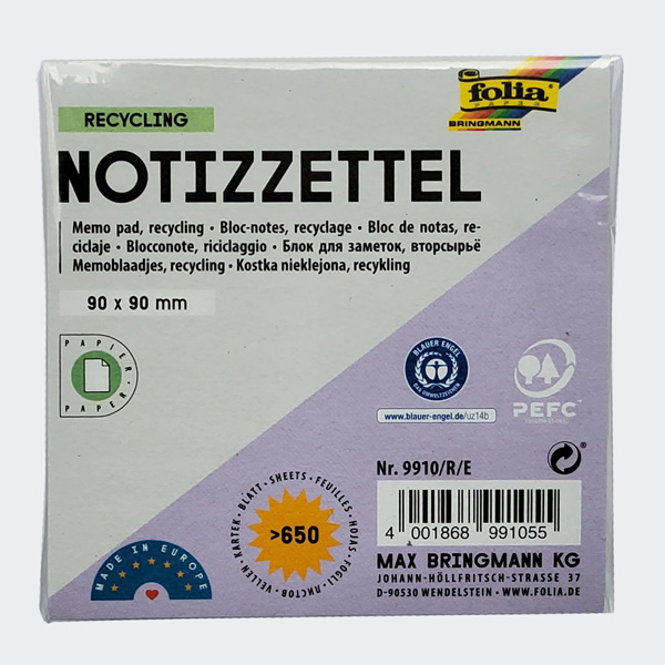 folia Notizzettel "Recycling", 90 x 90 x 90 mm, 650 Blatt